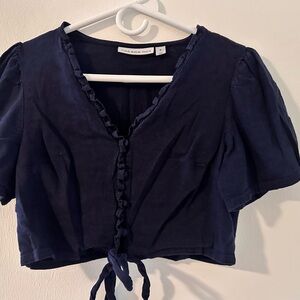 Who What Wear Midnight Blue Tie-Front Blouse